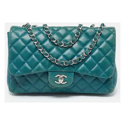 Chanel Green Quilted Leather Jumbo Classic Double Flap Bag