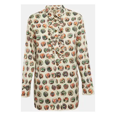 Burberry Beige Monster Mask Print Cotton Ruffle Detail Shirt