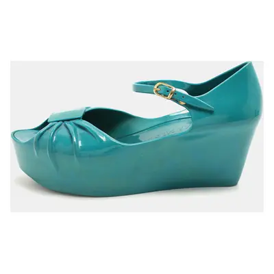 Moschino x Kartell Blue Rubber Jelly Super Bow Wedge Sandals Size