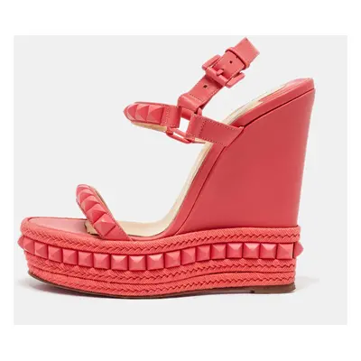 Christian Louboutin Coral Leather Pyraclou Wedge Sandals Size