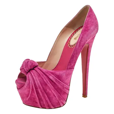 Christian Louboutin Pink Suede Rose Lady Gres 20th Anniversary Collection Platform Knot Peep Toe