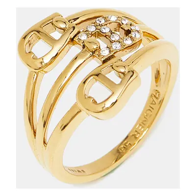 Aigner A Logo Crystal Gold Tone Ring Size