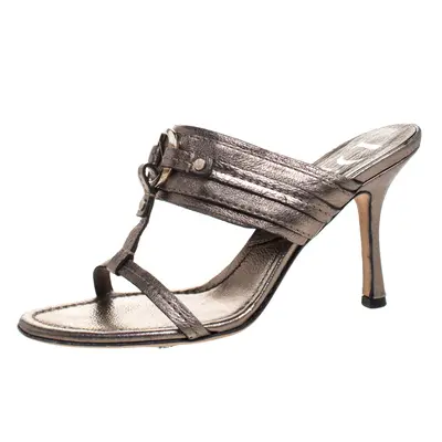 Dior Metallic Leather T Strap Slide Sandals Size