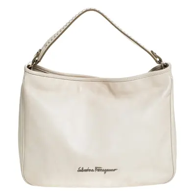 Salvatore Ferragamo Off-White Leather Hobo