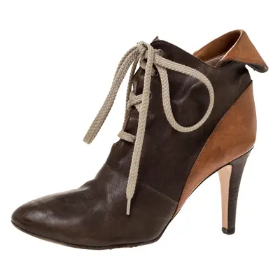 Chloe Brown Leather Pointed Toe Ankle Booties Size