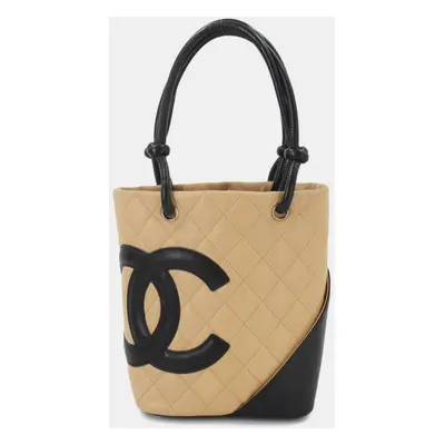 Chanel Leather Beige Black Cambon Line Small Tote Bag