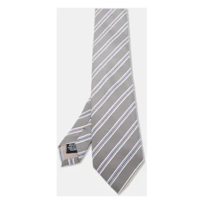 Boss By Hugo Boss Grey Diagonal Striped Silk Tie