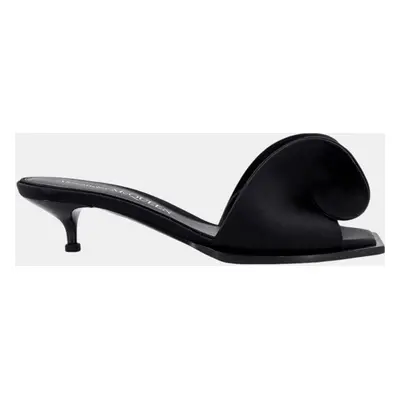 Alexander McQueen Black Leather Kitten Heel Slide Sandals EU