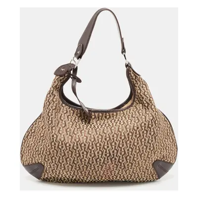 Aigner Beige/Brown Signature Canvas and Leather Hobo