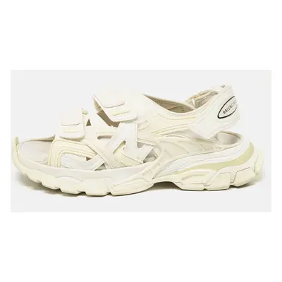 Balenciaga Cream Faux Leather Track Flat Sandals Size