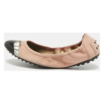 Tod's Pink Suede and Patent Leather Buckle Detail Scrunch Ballet Flats Size 39.5