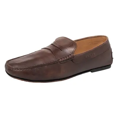 Tod's Brown Leather Penny Slip On Loafers Size 44.5