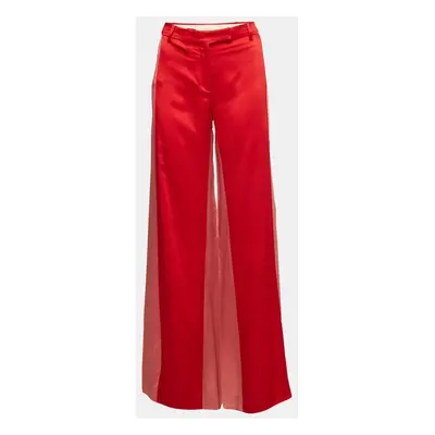 Valentino Red Crepe Wide Leg Pants