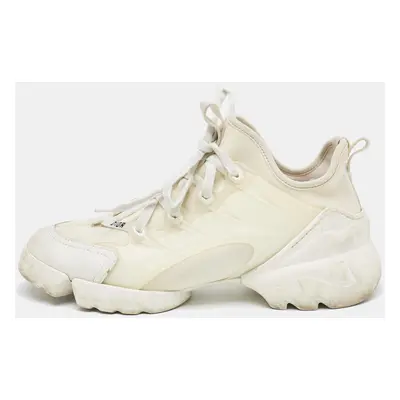 Dior White/Cream Leather and Fabric D-Connect Sneakers Size