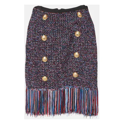 Balmain Multicolor Knit Button Detail Fringed Mini Skirt