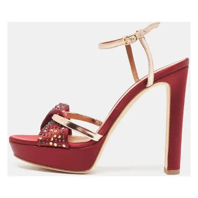 Malone Souliers Burgundy/Gold Satin and Leather Embellished Platform Sandals Size 37.5