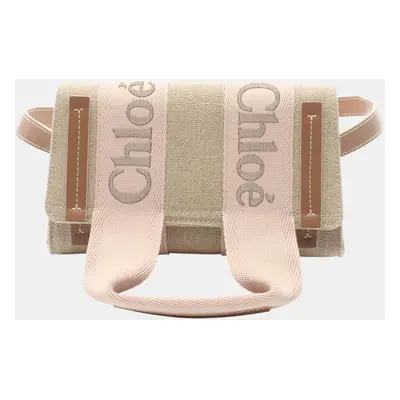 Chloe Beige Pink Brown CANVAS Fabric Leather Shoulder Bag