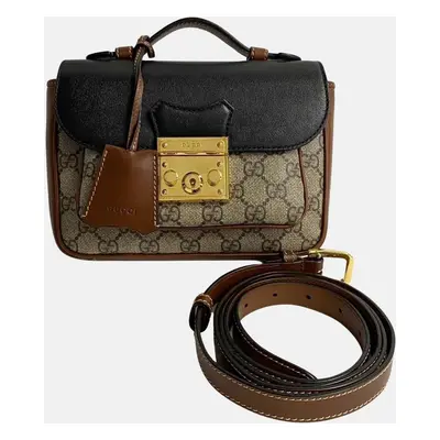 Gucci Brown Leather Padlock GG Pochette Handbag