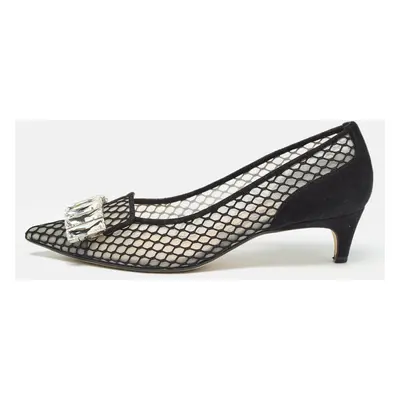 Sergio Rossi Black Suede and Mesh Crystals Pumps Size