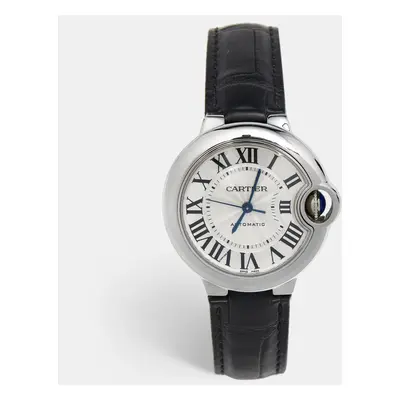 Cartier Silver Stainless Steel Alligator Leather Ballon Bl