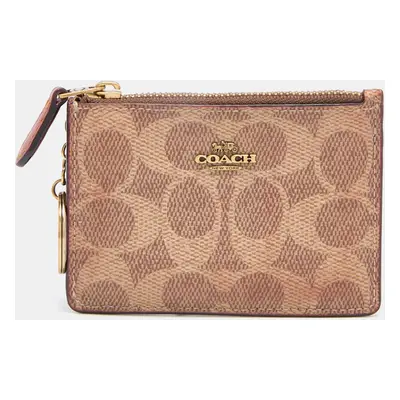 Coach Beige/Brown Signature Coated Canvas and Leather Zip Skinny ID Case