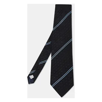 Moschino Vintage Black Diagonal Stripe Logo Patterned Silk Traditional Tie