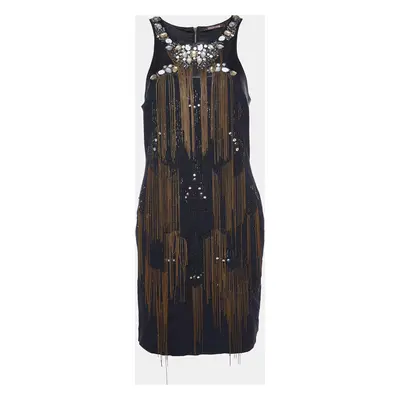 Roberto Cavalli Black Jersey Embellished Sleeveless Dress