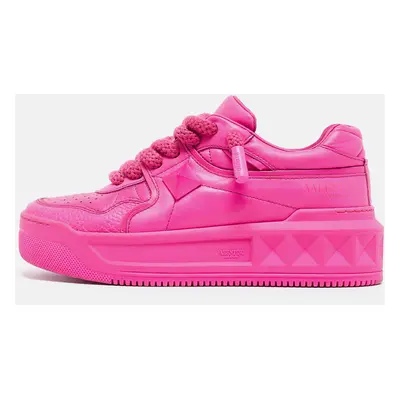 Valentino Neon Pink Leather One Stud Sneakers Size