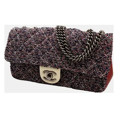 Chanel Red, Blue, and White Multicolor Tweed Single Flap Bag