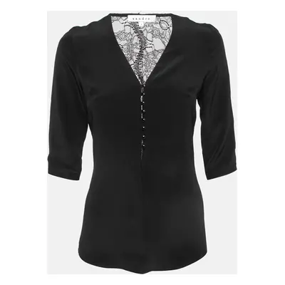 Sandro Black Silk Lace Trim Top