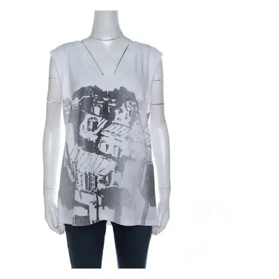 Tory Burch White Contrast Print Cotton French Sleeve T-Shirt