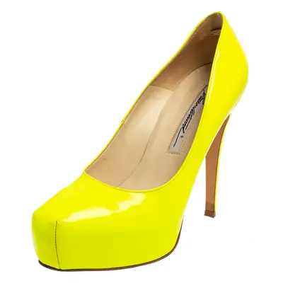 Brian Atwood Neon Green Patent Leather Platform Pumps Size 36.5