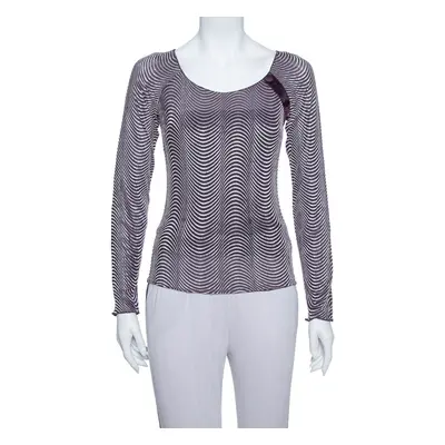 Armani Collezioni Purple Wave Pattern Knit button Detail Top