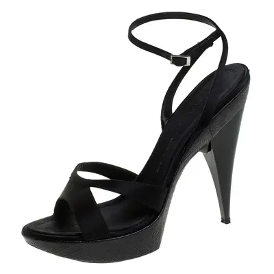 Giuseppe Zanotti Black Satin Platform Ankle Strap Sandals Size 40.5