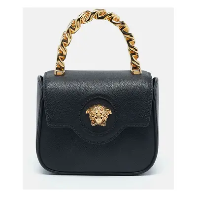 Versace Black Leather Mini La Medusa Top Handle Bag