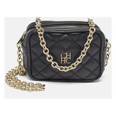 Carolina Herrera Black Quilted Leather Mini Chain Crossbody Bag