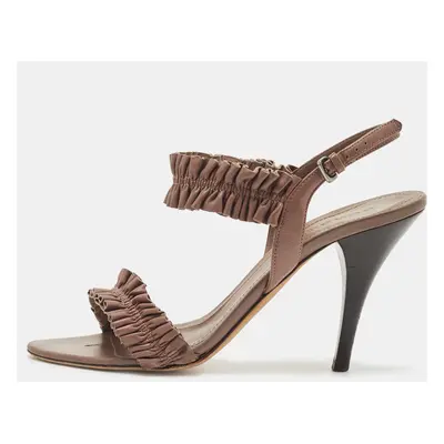 Burberry Brown Leather Ruffle Ankle Strap Sandals Size