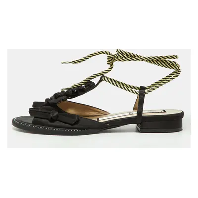 Nº21 Black Satin Ankle Tie Sandals Size