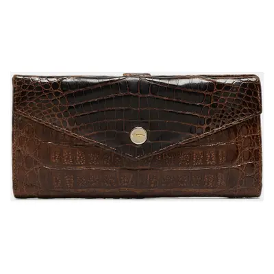 Salvatore Ferragamo Dark Brown Crocodile Envelope Continental Wallet