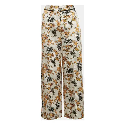 Victoria Victoria Beckham Off-White Floral Print Satin Trousers