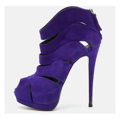 Giuseppe Zanotti Purple Suede Wave Cut Out Peep Toe Platform Booties Size 37.5