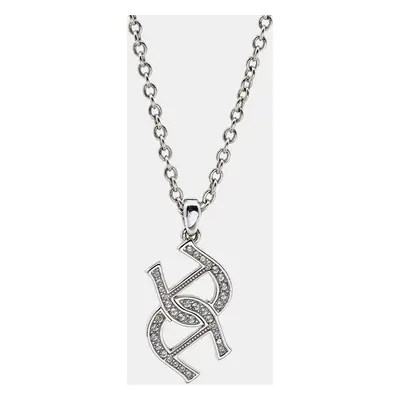 Aigner Logo Crystals Silver Tone Necklace