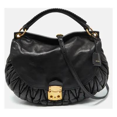 Miu Miu Black Matelassé Leather Front Flap Hobo