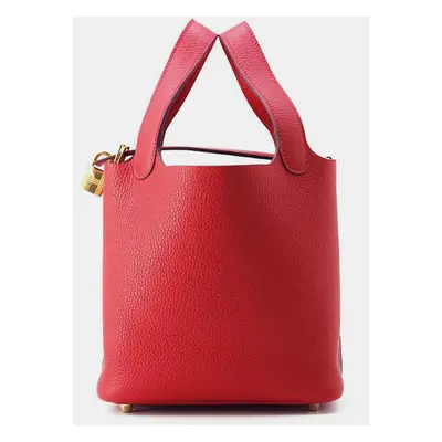 Hermes Rouge Casaque Taurillon Clemence Picotin Lock PM