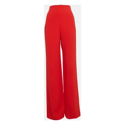 Roland Mouret Red Crepe Wide Leg High Rise Trousers