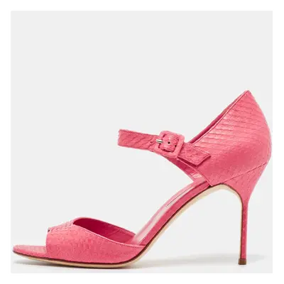 Manolo Blahnik Pink Python Ankle Strap Sandals Size