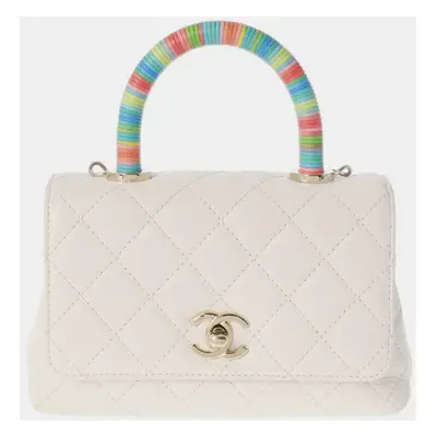 Chanel White Quilted Lambskin Mini Rainbow Coco Top Handle Bag