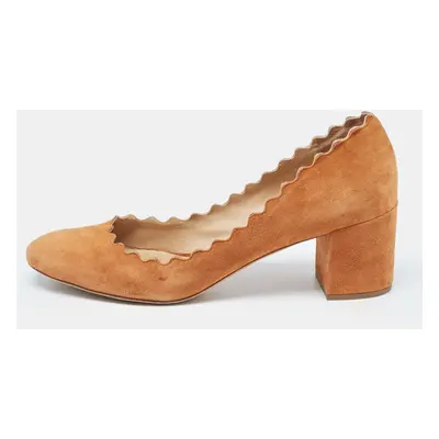 Chloe Brown Suede Laurena Scalloped Pumps Size