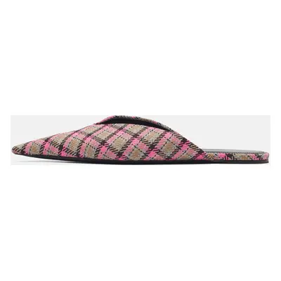 Balenciaga Pink/Brown Plaid Canvas Knife Flat Mules Size