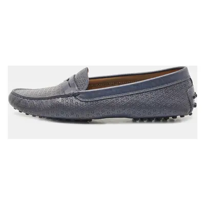 Tod's Blue Textured Leather Penny Slip On Loafers Size 40.5